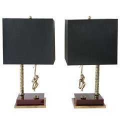 Retro Pair of Decorative Monkey Table Lamps