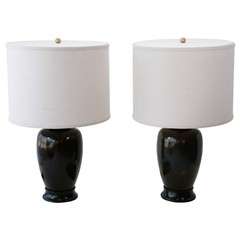 Pair of Patinated Bronze Urn Lamps