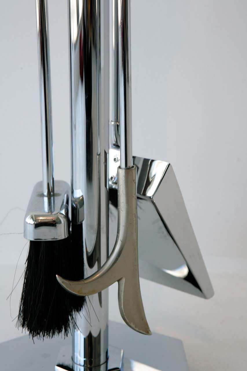 Modern Chrome Fire Tools by Maison Charles In Excellent Condition For Sale In Palm Desert, CA