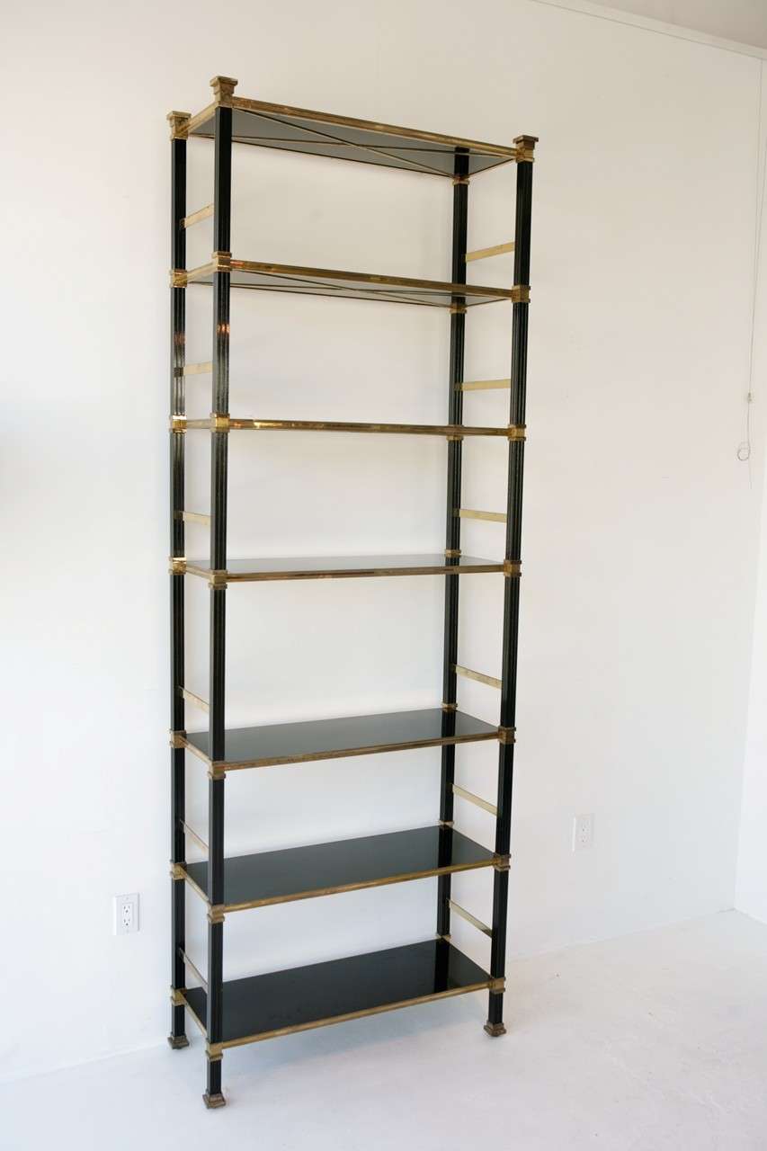 Regency Style Brass and Black Lacquer Bookshelves In Good Condition In Palm Desert, CA