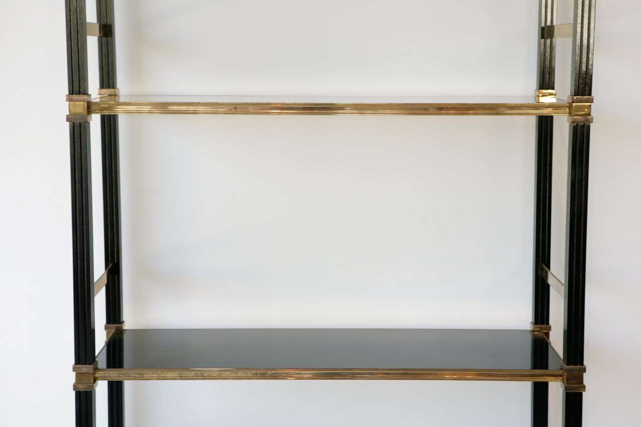 Mid-20th Century Regency Style Brass and Black Lacquer Bookshelves