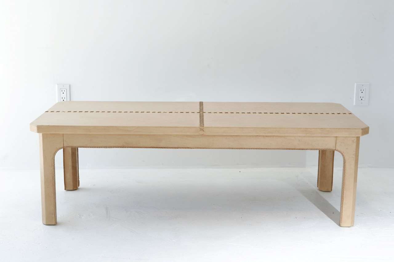 Parchment Cocktail Table with Rawhide Top Stitching by William Haines