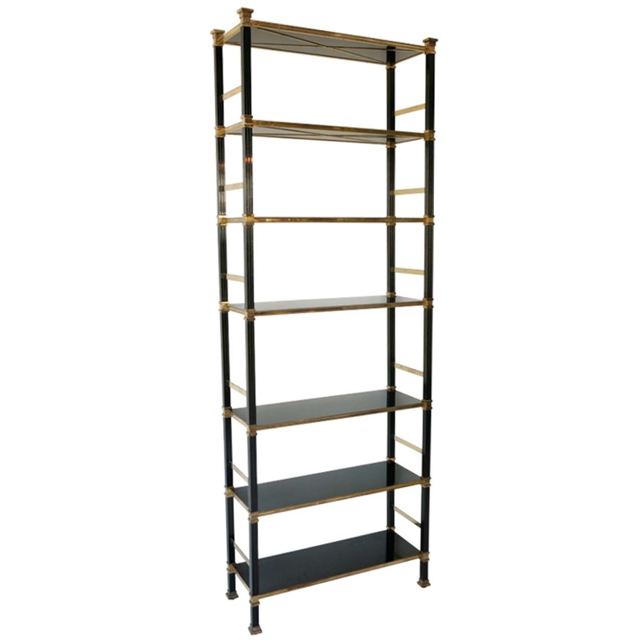 Regency Style Brass and Black Lacquer Bookshelves at 1stDibs