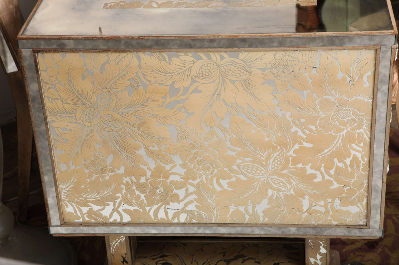 Mid-20th Century Extraordinary Eglomise Mirrored Partners Desk/Vanity With Chairs