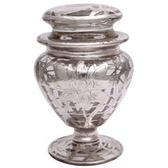Floral Silver Overlay Lidded Glass Vase