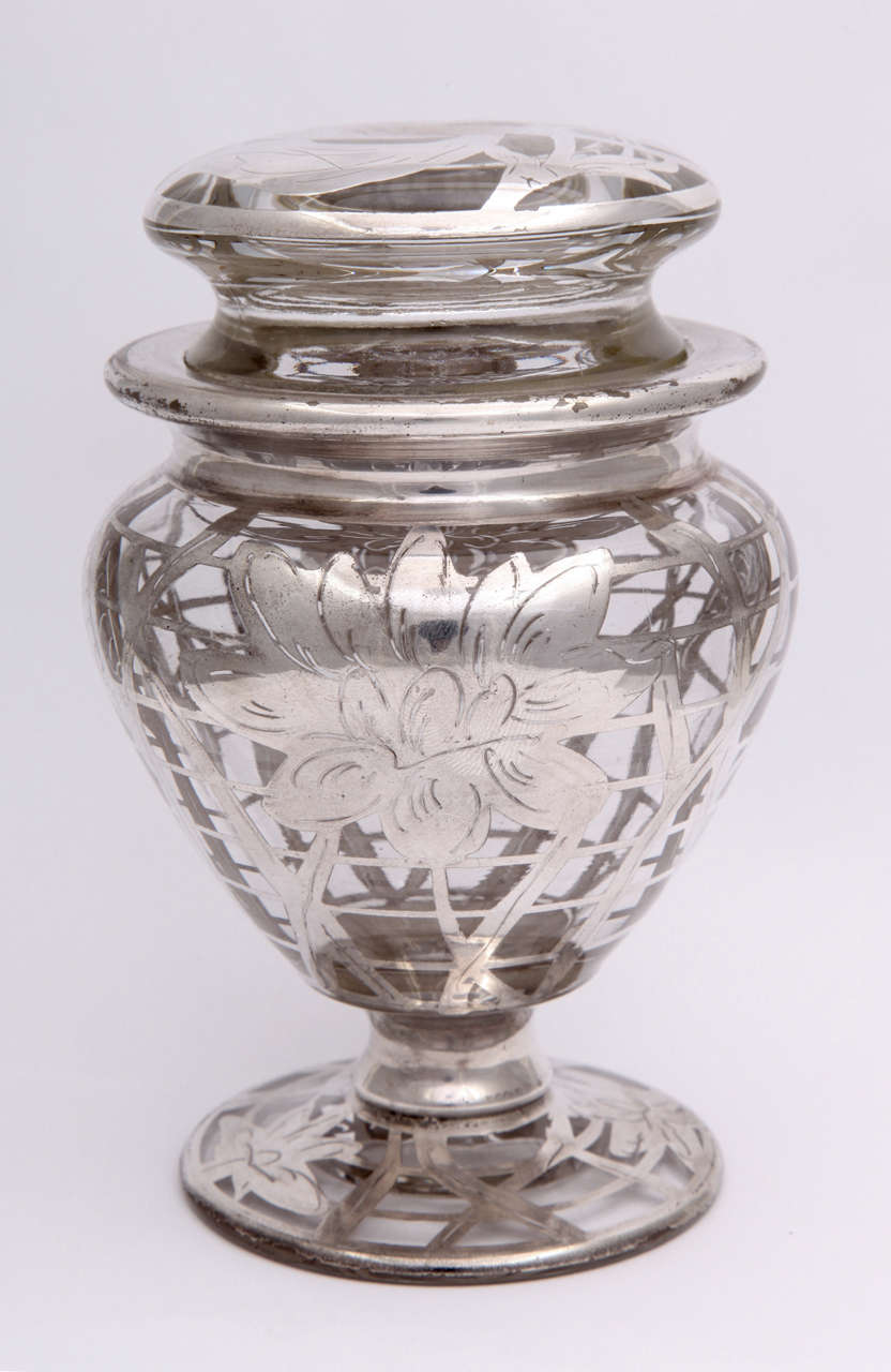 Floral Silver Overlay Lidded Glass Vase at 1stdibs