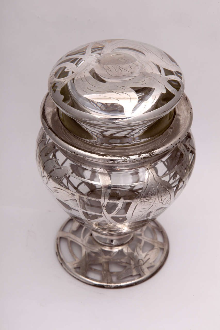 Floral Silver Overlay Lidded Glass Vase at 1stdibs