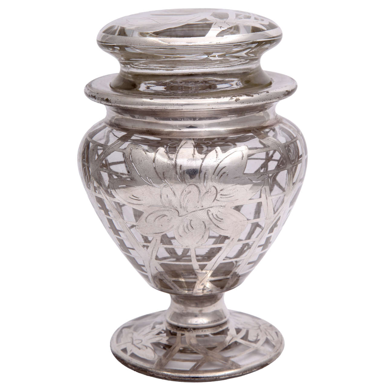 Floral Silver Overlay Lidded Glass Vase at 1stdibs