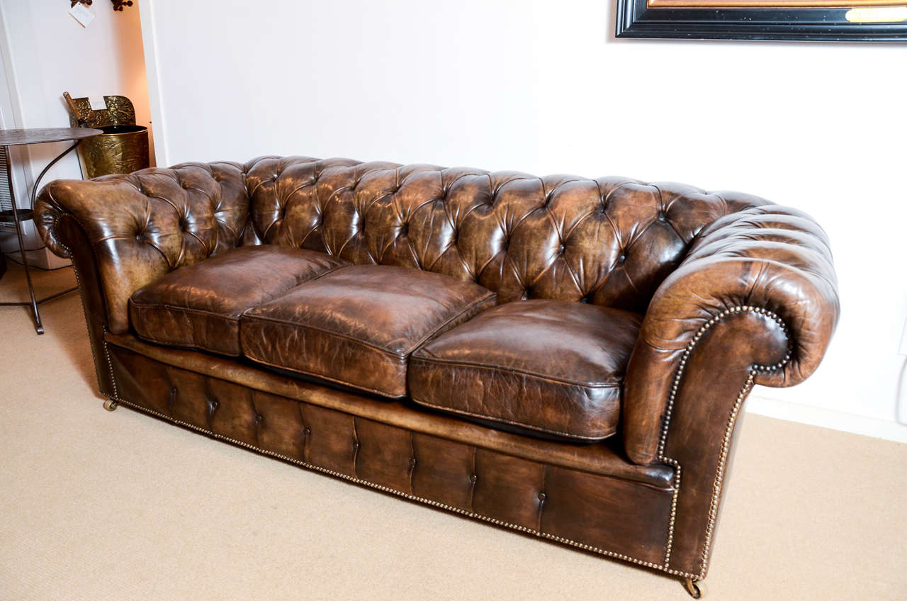 1920 S English Upholstered Leather Chesterfield Sofa At 1stdibs A Handsome 6 10 Long Clic English Chesterfield Sofa From The 1920 S With Original