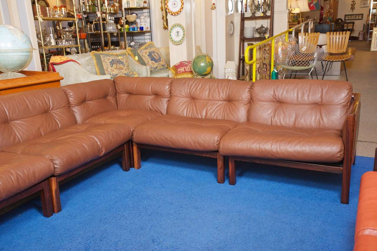 Scandinavian Modern XL 1970's Danish Rosewood & Leather Modular Sofa Saturday Sale!