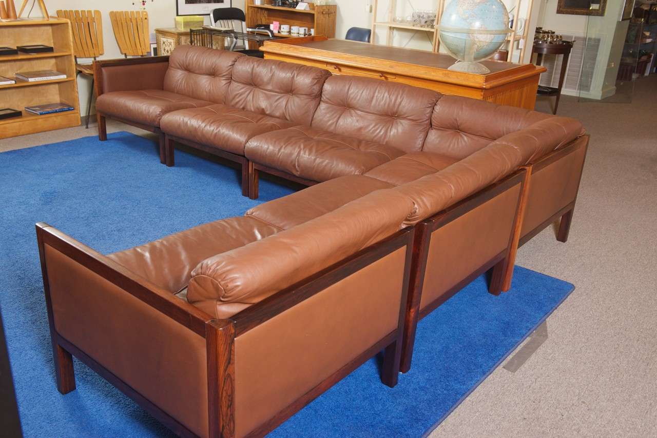 XL 1970's Danish Rosewood & Leather Modular Sofa Saturday Sale! 3