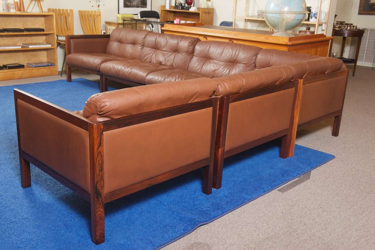 XL 1970's Danish Rosewood & Leather Modular Sofa Saturday Sale! 4