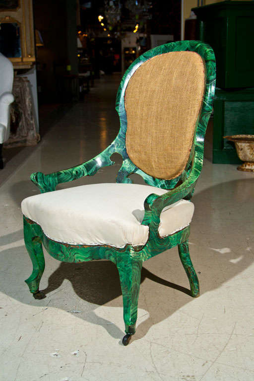 19th Century PAIR c1860 French Occasional Chairs in Faux Malachite