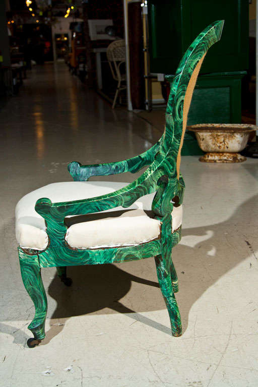 PAIR c1860 French Occasional Chairs in Faux Malachite 4