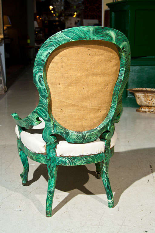 PAIR c1860 French Occasional Chairs in Faux Malachite 7