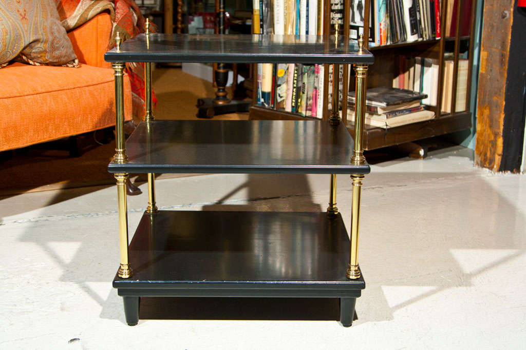 Pair of Black Lacquered Three Tiered Side Tables