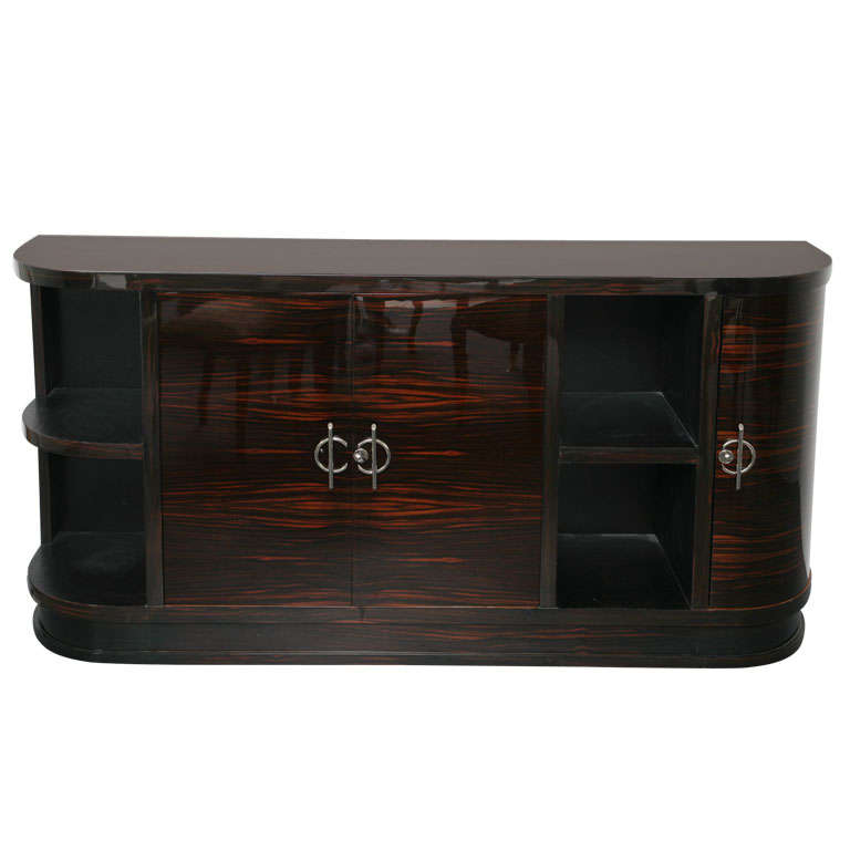 French Art Deco Exotic Macassar Ebony Curved Corner Buffet