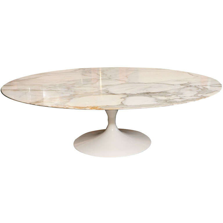 Early Saarinen Oval Tulip Coffee Table Calacatta D'Oro Marble at