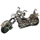 Vintage A Motorcycle Model Made of Spare Motorcycle Parts, Signed