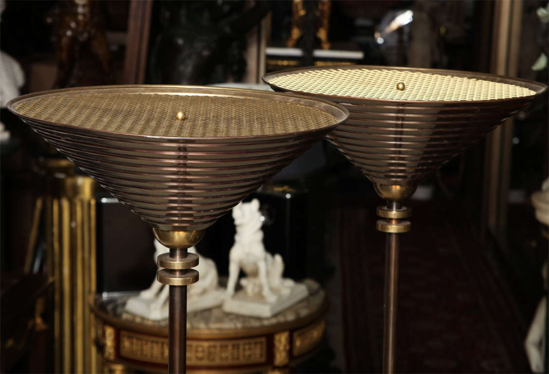 Patinated Pair of Mid-Century Floor Lamps In Style of Walter Von Nessen