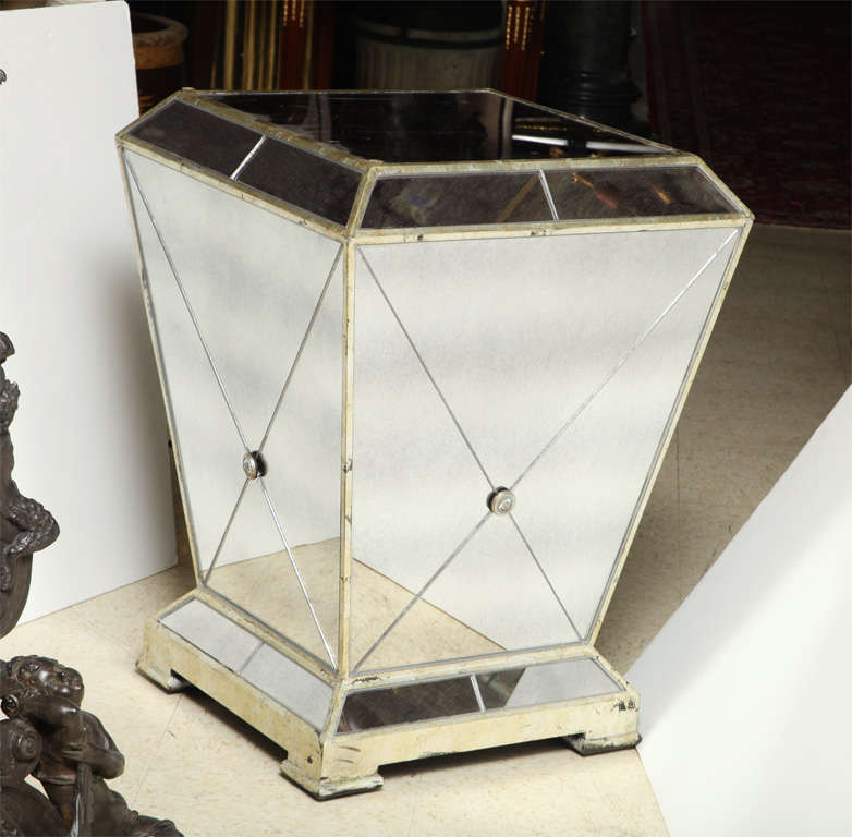 Pair of Unusual Silvered Wood and Mirrored Pedestals (could be used as bases to a  dining-room table)