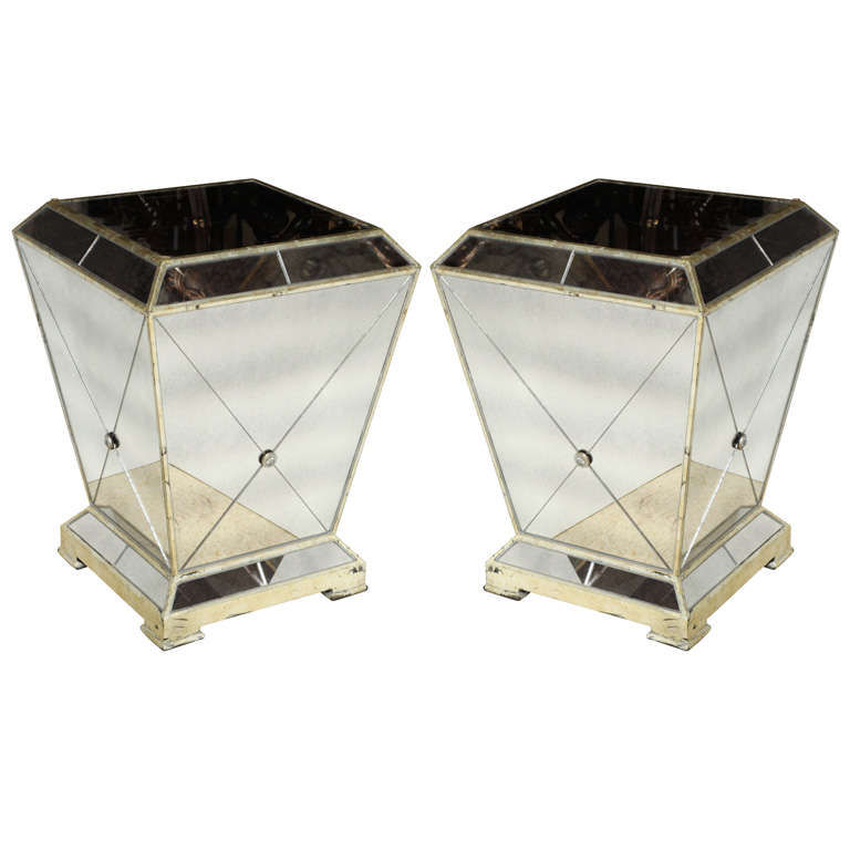 Pair of Unusual Mirrored Pedestals
