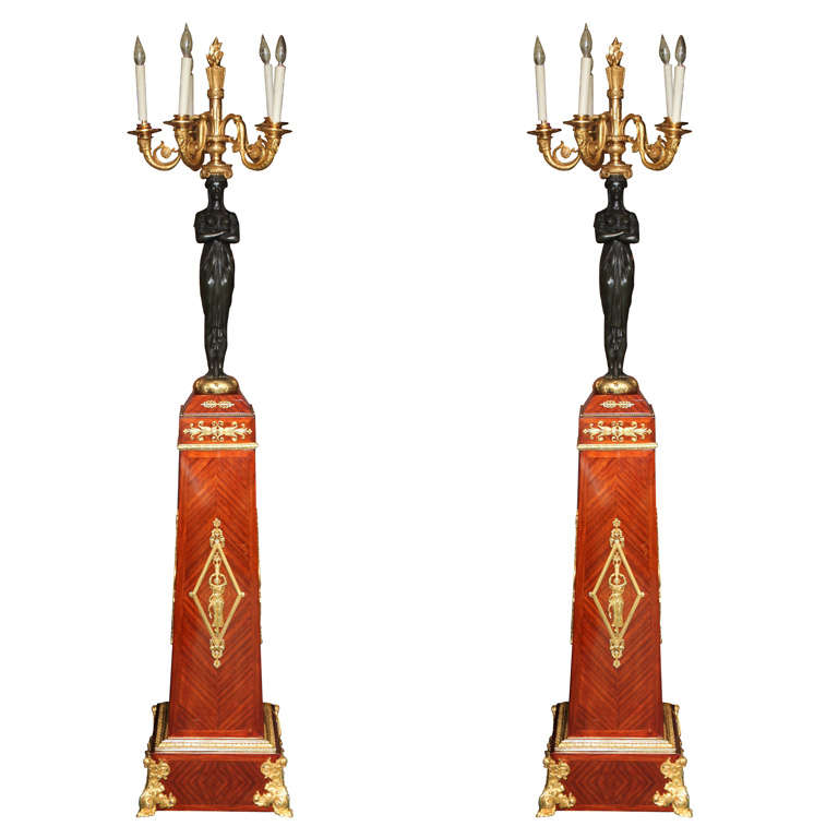 Incredible Pair of French Empire Style Figural Torcheres