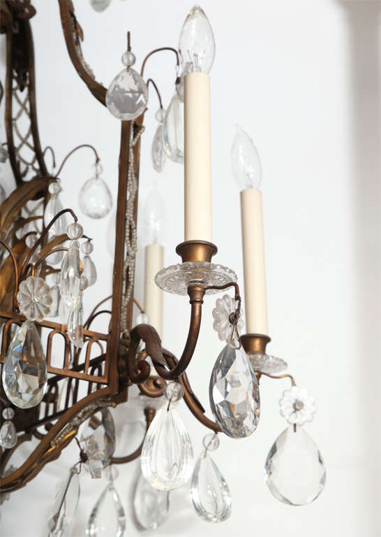 A Fine Cage Form Eight-Light Crystal and Bronze Chandelier 2