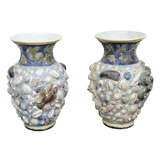 Pair of French Palissy Ware Vases with Shell Decoration