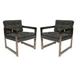 Pair of Mid Century Chrome Chairs in the Style of Milo Baughman