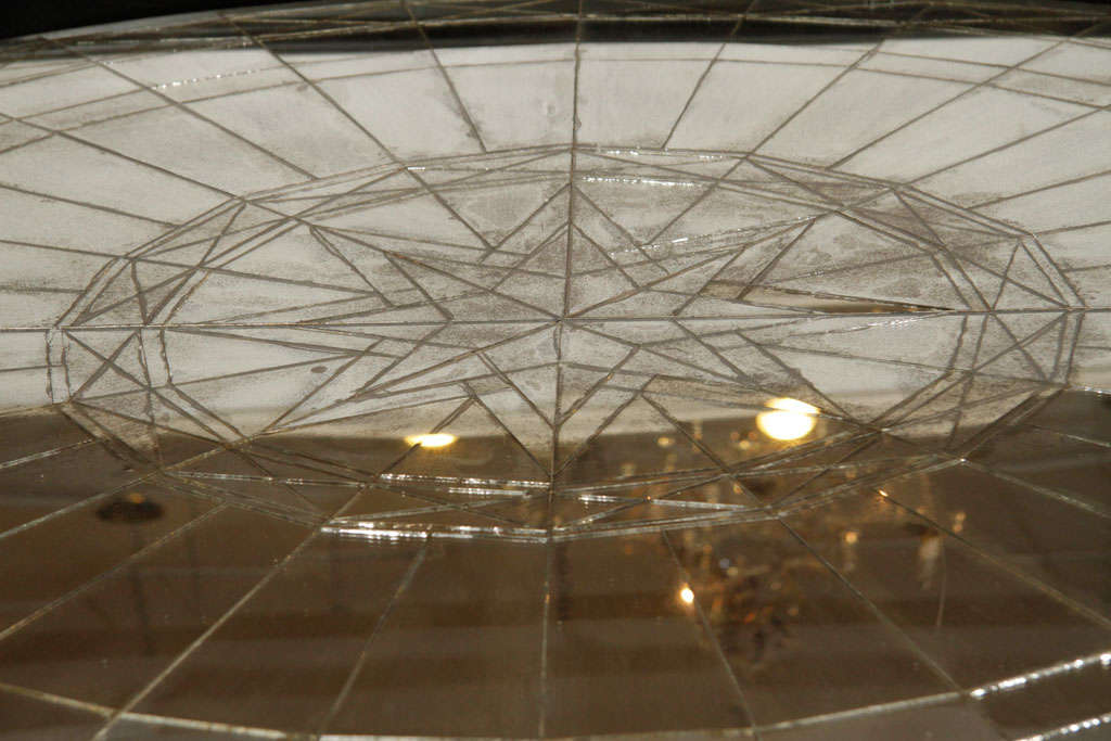Vintage Round Mirrored Dining Table with Two Occasional Leafs