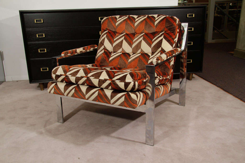 Pair of Milo Baughman Chairs In Original Orange & Brown Velvet 3