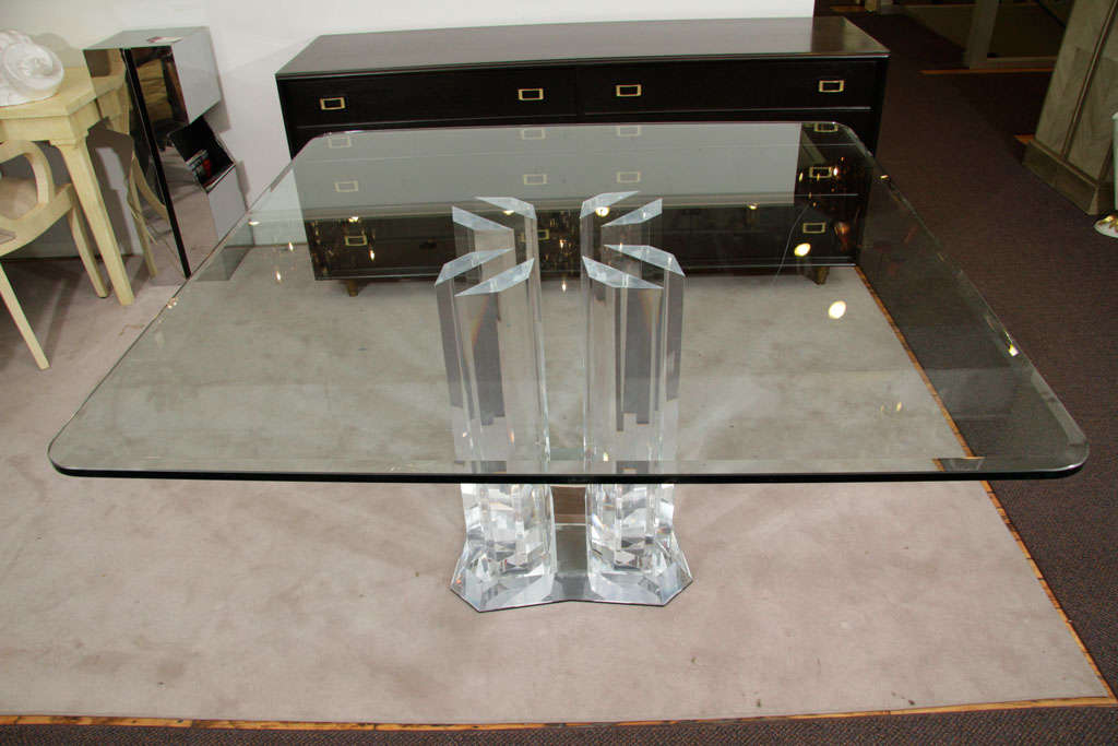 Mid Century Glass Top Dining Table with Lucite Base