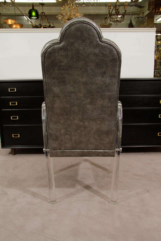 Late 20th Century Four Charles Hollis Jones Style Lucite Dining Chairs in Faux Alligator Leather