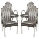 Four Charles Hollis Jones Style Lucite Dining Chairs in Faux Alligator Leather