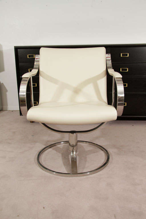 American Pair of Warren Platner Mid Century Chrome and Leather Chairs
