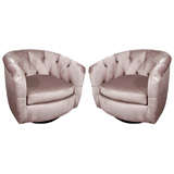 Pair of Milo Baughman Tufted Swivel Chairs