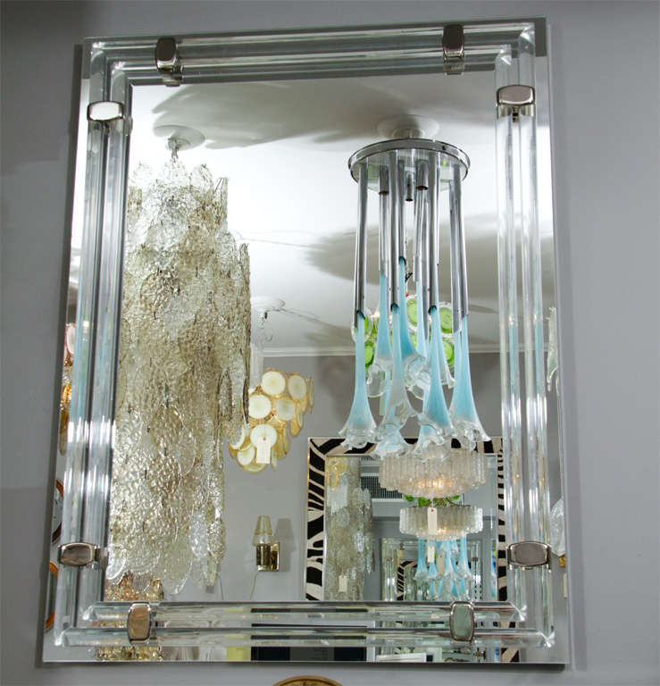 Mirror with glass rods and polished nickel hardware.
