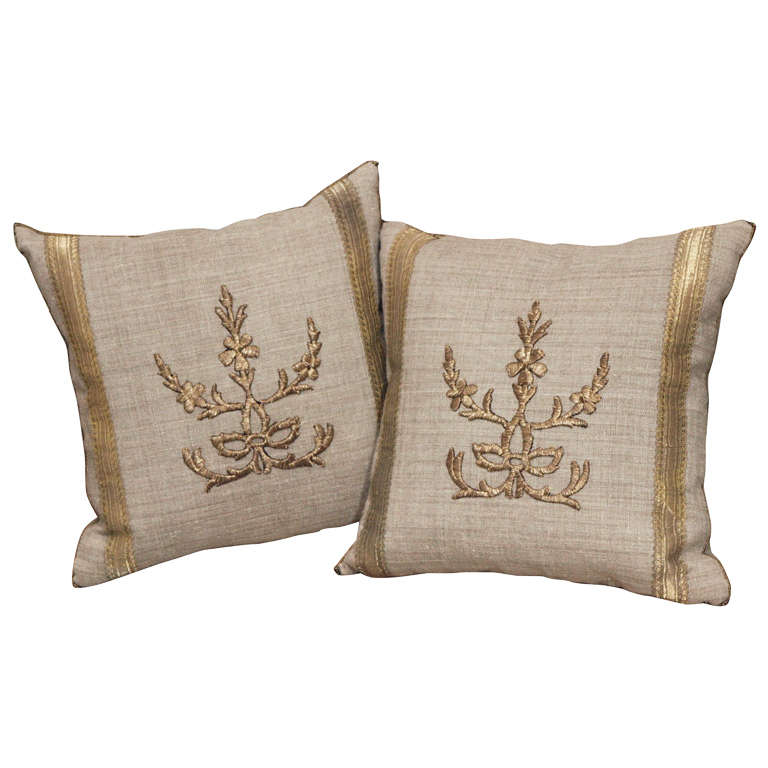 Pair of Antique Embroidery Pillows