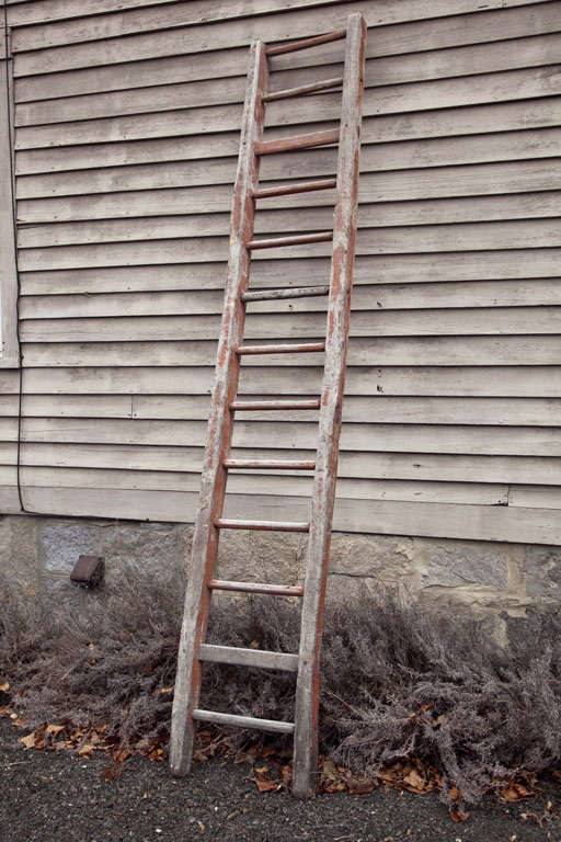 We discovered this great old wooden ladder, with traces of original red paint, leaning up against the hayloft in a French barn in the rural southwest. Hand-pegged and very sturdy, you can climb up and down this one to your heart's content!  A