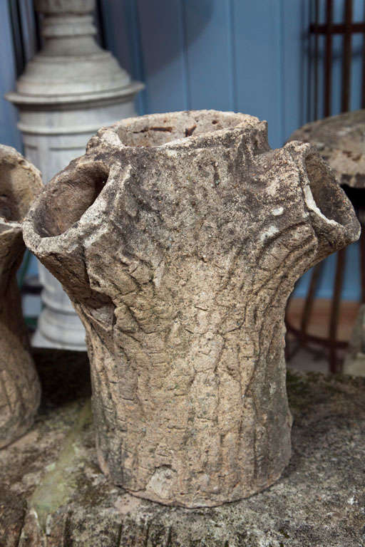 French Authentic Pair of Faux Bois Tree Trunk Planters