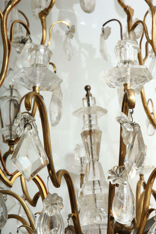 Exquisite bronze and rock crystal chandelier attributed to Baguès.
Stock number: L40.