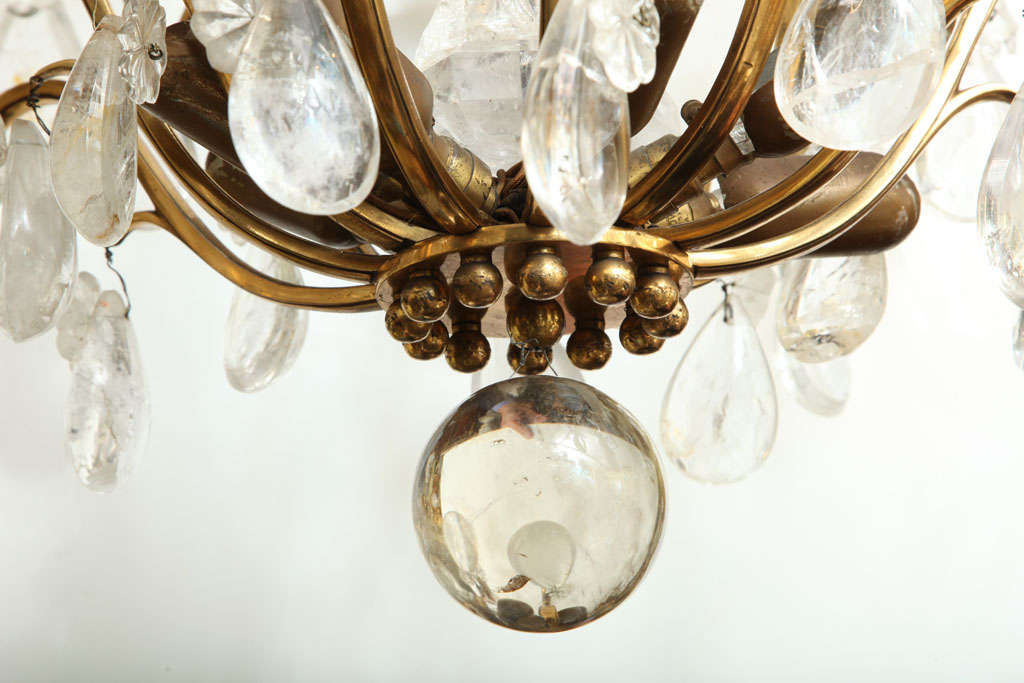 French Exquisite Bronze and Rock Crystal Chandelier Attributed to Baguès