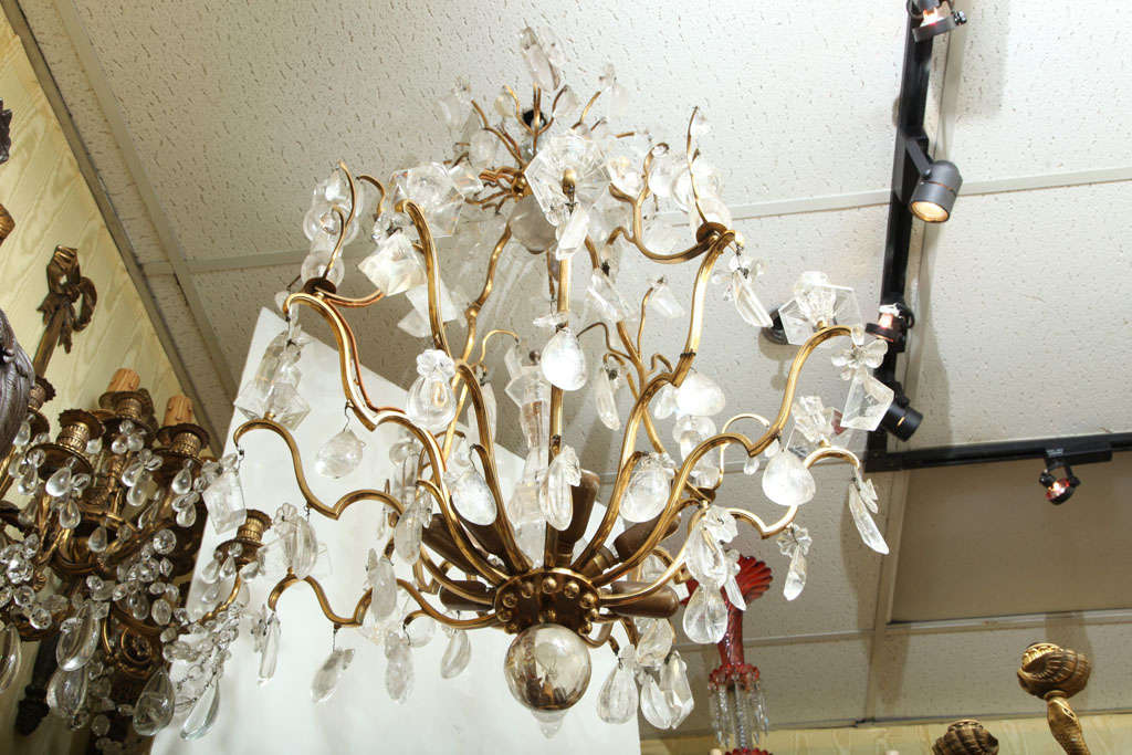 Exquisite Bronze and Rock Crystal Chandelier Attributed to Baguès In Good Condition In New York, NY