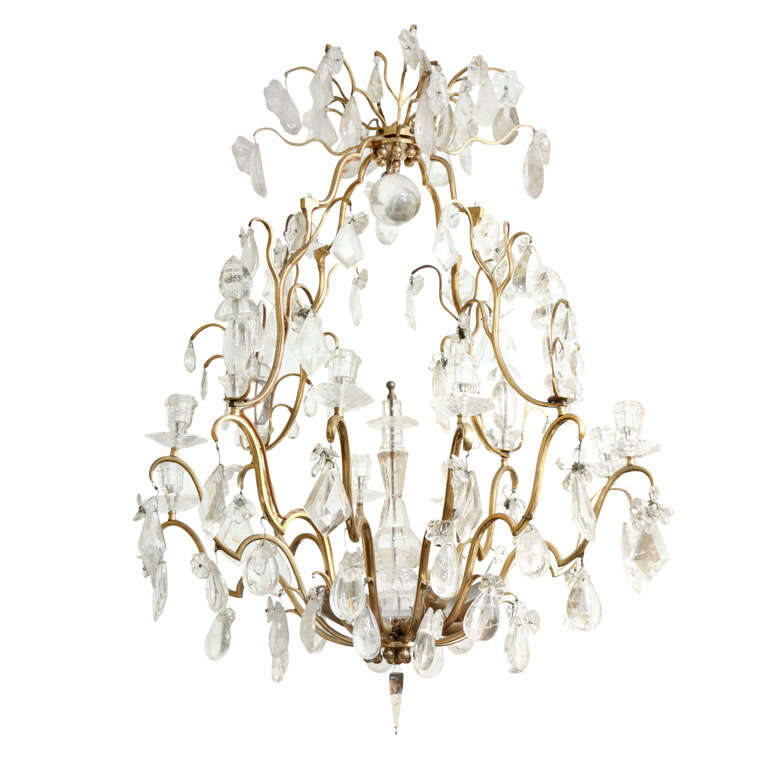 Exquisite Bronze and Rock Crystal Chandelier Attributed to Baguès