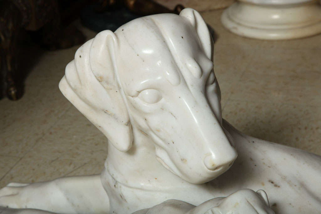 20th Century Carved marble group of a Dog with her Puppies
