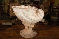 A stunning American high-fired Terra Cotta Shell Form Planter. Created by the Eberly & Co. Pottery of Strasburg, Virginia, attributed to potter Levi Begerly.  At one time it was painted with plaster, which has worn off to a beautiful patina. A