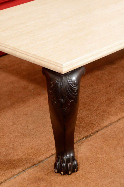 19th Century Low Table Made of Antique Anglo-Indian Legs and Travertine Top