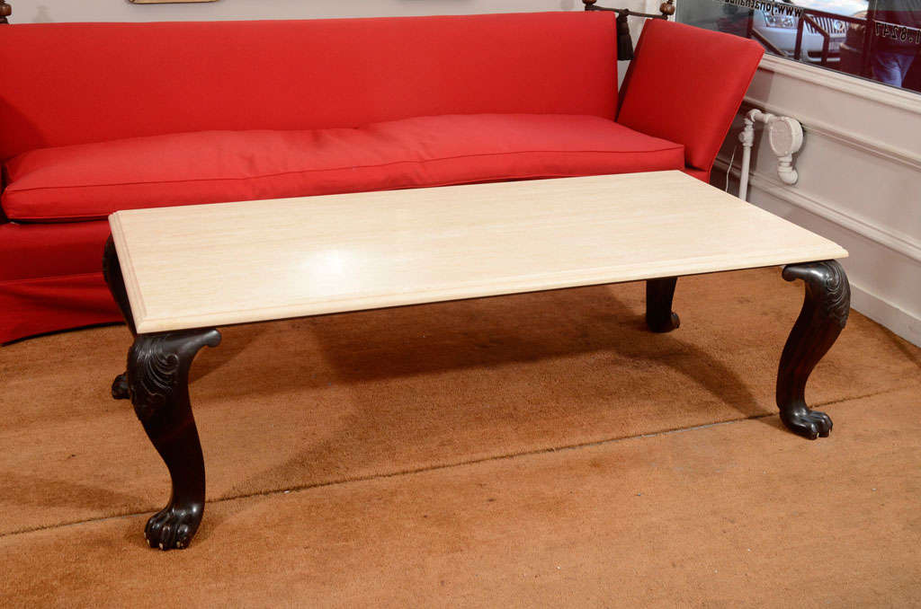 Low Table Made of Antique Anglo-Indian Legs and Travertine Top 1