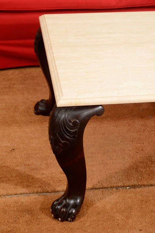 Low Table Made of Antique Anglo-Indian Legs and Travertine Top 2